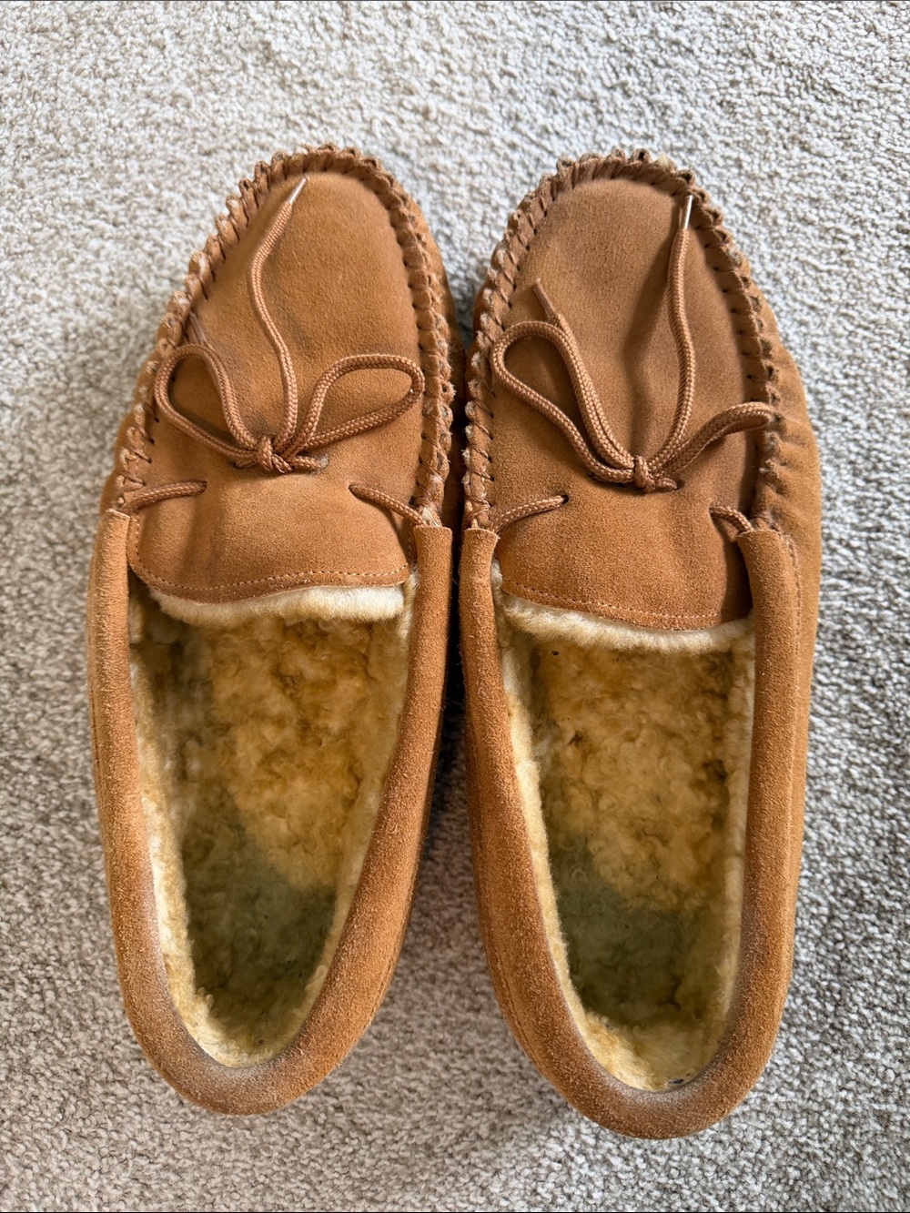 Lamo Men's Suede Shearling Moccasin Slippers - Tan
